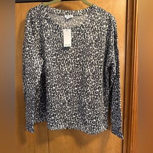 NWT Splendid Charcoal Leopard Print Sweatshirt Long Sleeves Crew Neck L